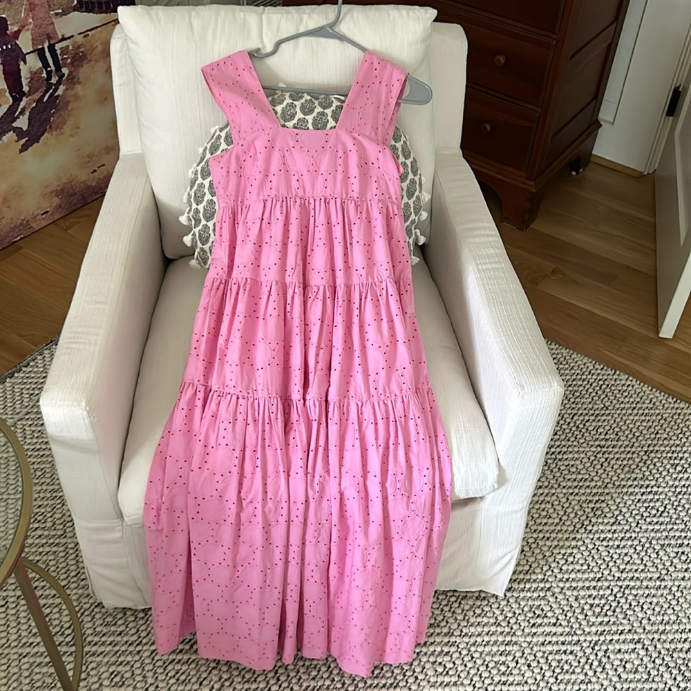 Anthropologie Square-Neck Eyelet Tiered Midi Dress Pink XXS Worn once